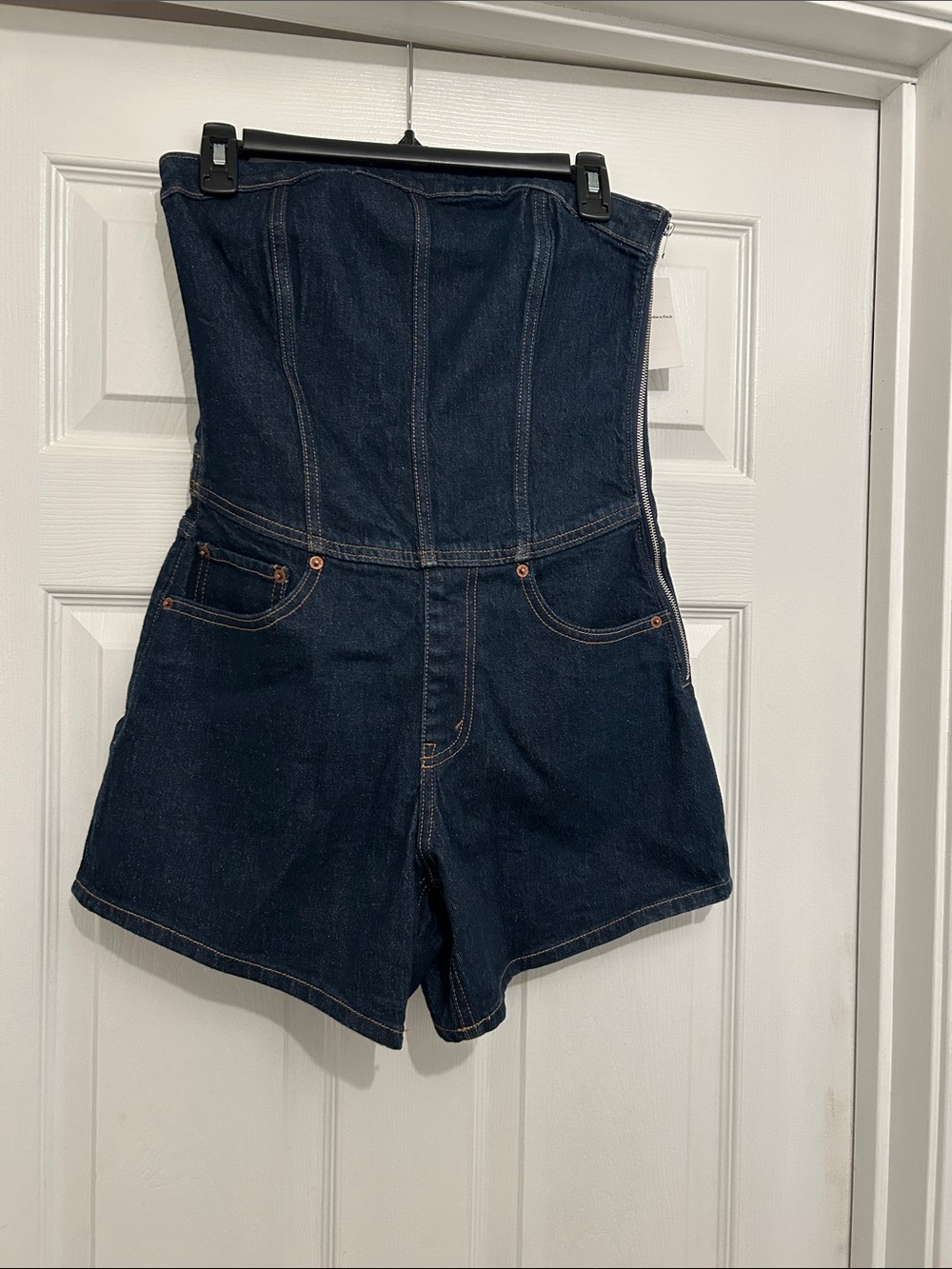 Abercrombie & Fitch Dark Blue Denim Strapless Romper 🤍